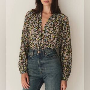 DÔEN Jill Long Sleeve Floral Blouse in Blossom Breeze